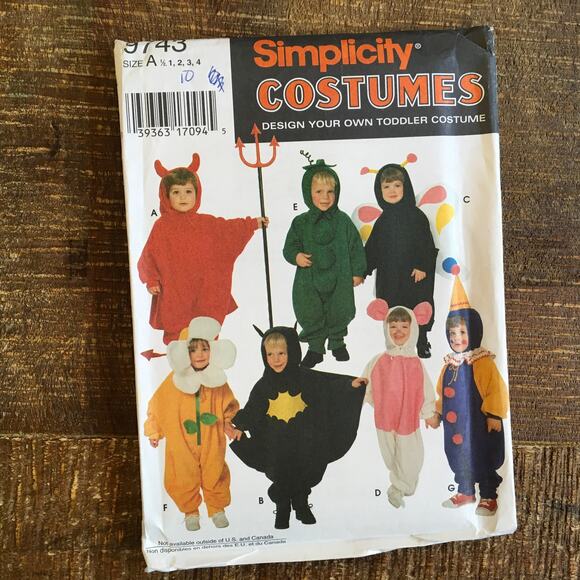 Simplicity Sewing Pattern 9743 Design Your Own Toddler Costume 6 mo- 4T UNCUT - Picture 1 of 2